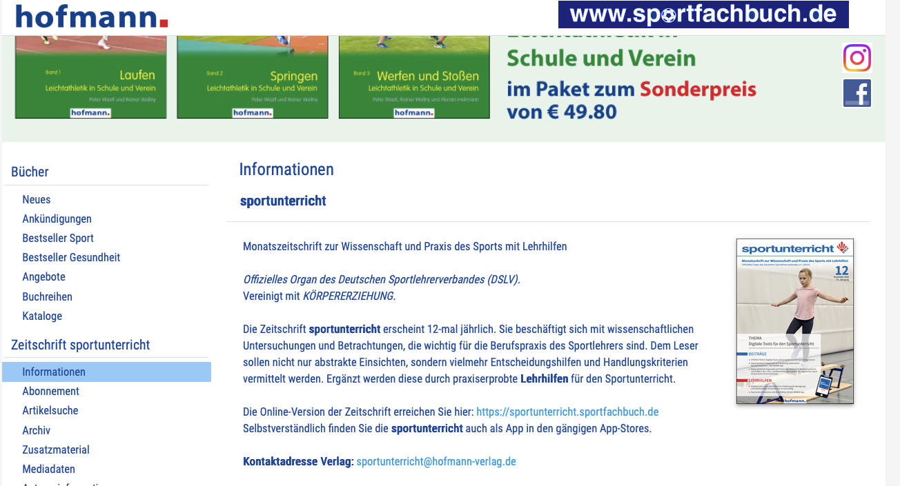 Bild der Zeitschrift der Homepage sportunterricht