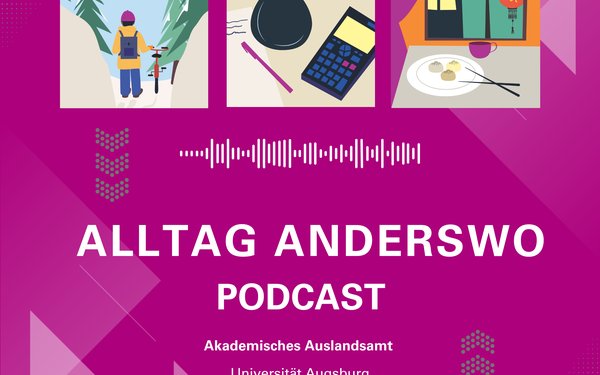 drei Alltagsszenen aus dem Ausland mit Schriftzug Alltag anderswo Podcast