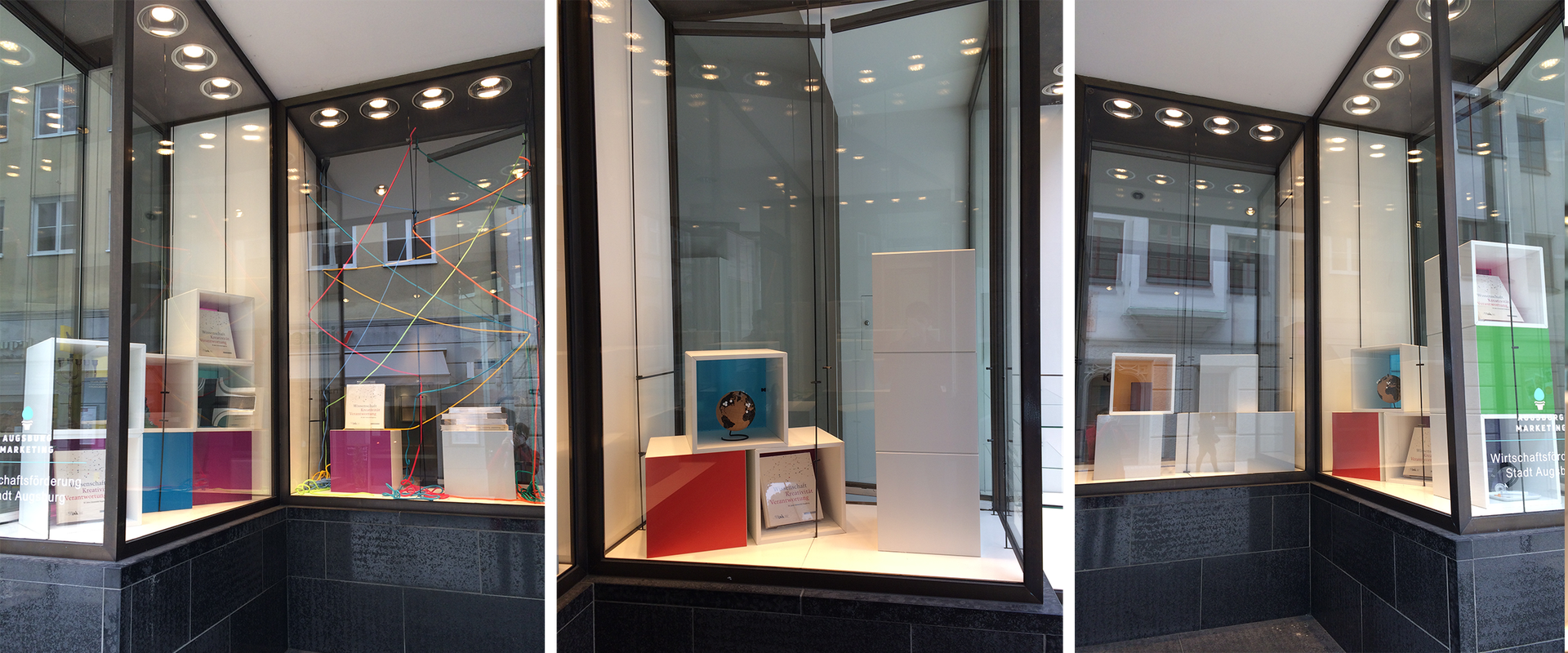 eine Collage aus mehreren Schaufenster des Pop-up-Stores in der Annastraße