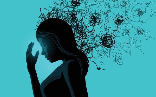 Illustration: Umriss einer Person vor blauem Hintergrund