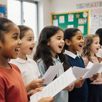 Singende Kinder im Klassenzimmer