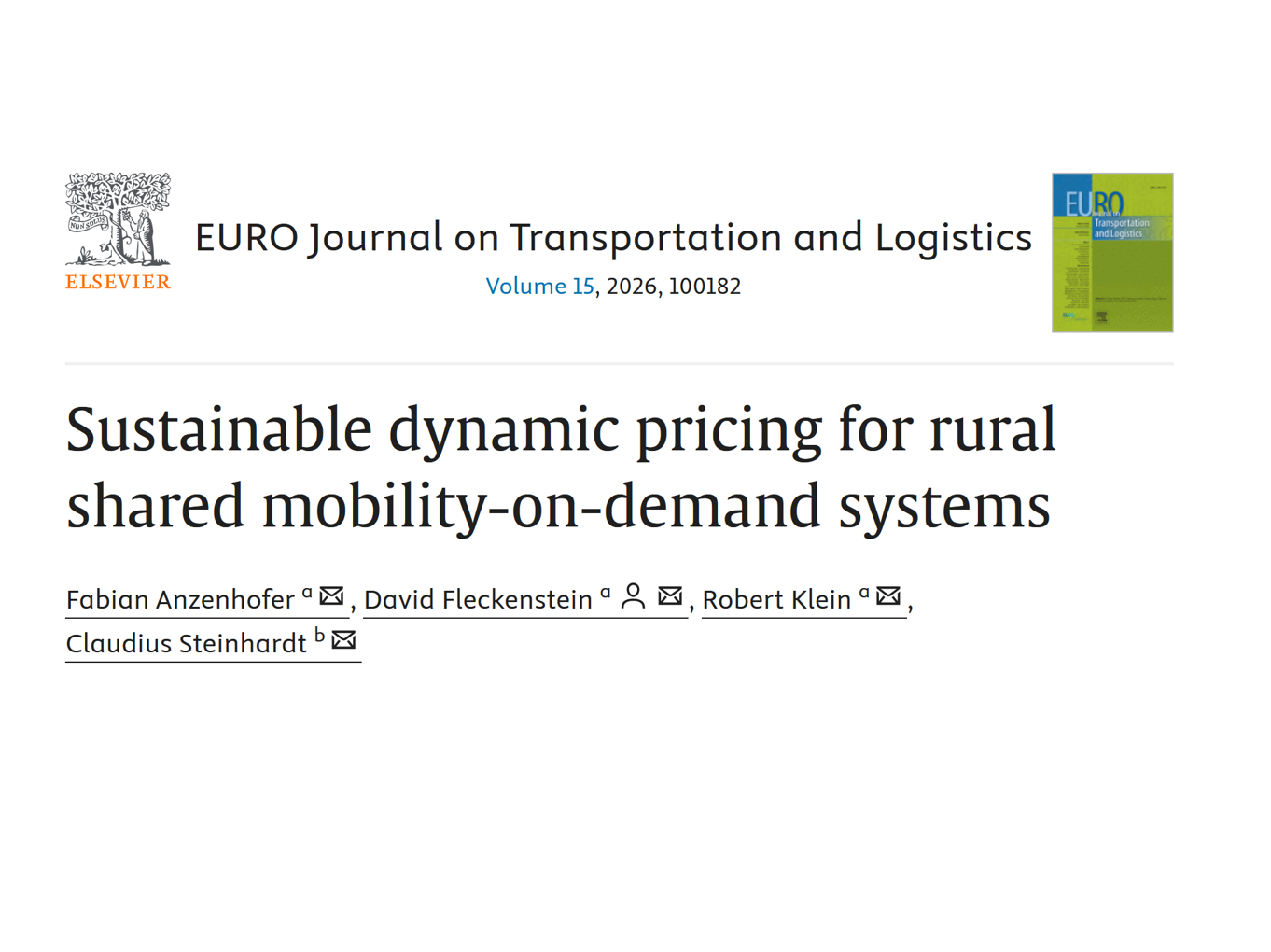 New Publication "Sustainable dynamic pricing for rural shared mobility-on-demand systems"