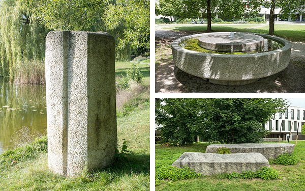 Herbert Peters - Stele, Brunnenschale, Lagerndes Steinpaar, 1978
