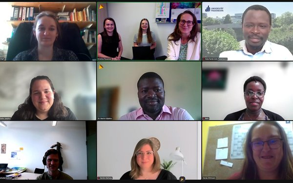 SANDD-Konsortium zum Projektstart in einem Zoom Call. Zu sehen ist eine Vertreterin des DAAD, verschiedene Standortleiter und Projektkoordinatoren der Universitäten aus Deutschland und Afrika.