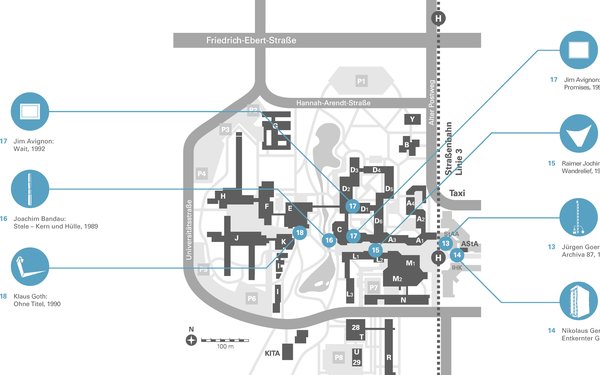 Auf dem Bild sieht man den Lageplan des Campus mit dem Rundgang Nord