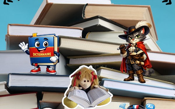 Figuren vor B��cherstapel