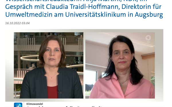 Links sitzt die Moderatorin des Tagesschaubeitrags, rechts Frau Prof. Dr. Traidl-Hoffmann.
