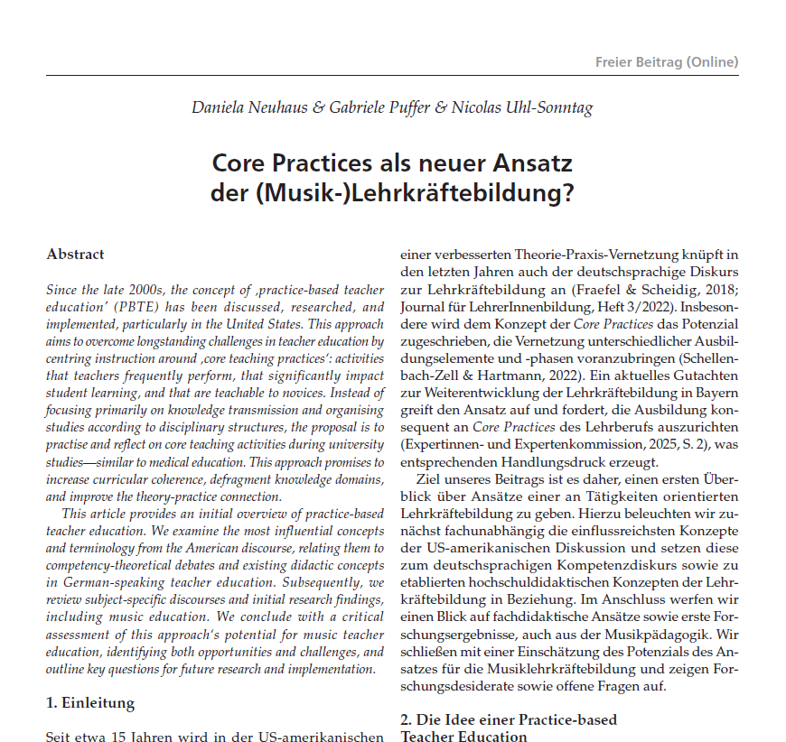 Core Practices als neuer Ansatz der (Musik-)Lehrkräftebildung?