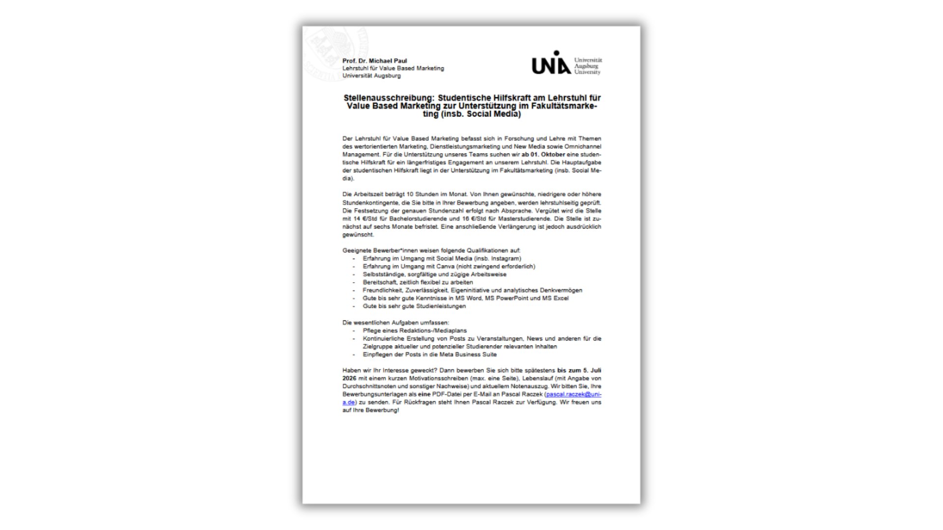 We are hiring a student assistant
