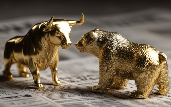 KI generiertes Bild als Illustration der Datenbank Datastream mit Bulle und Bär