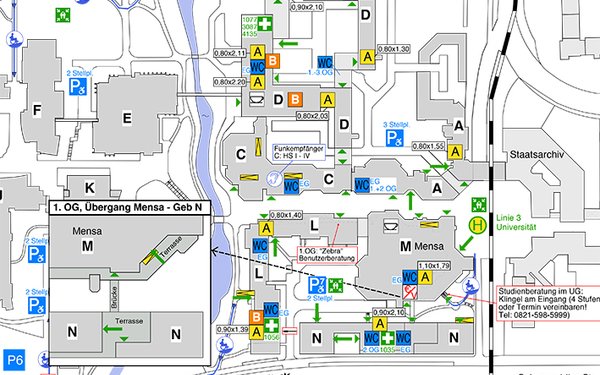 Lageplan mit Hinweisen zur Barrierefreiheit