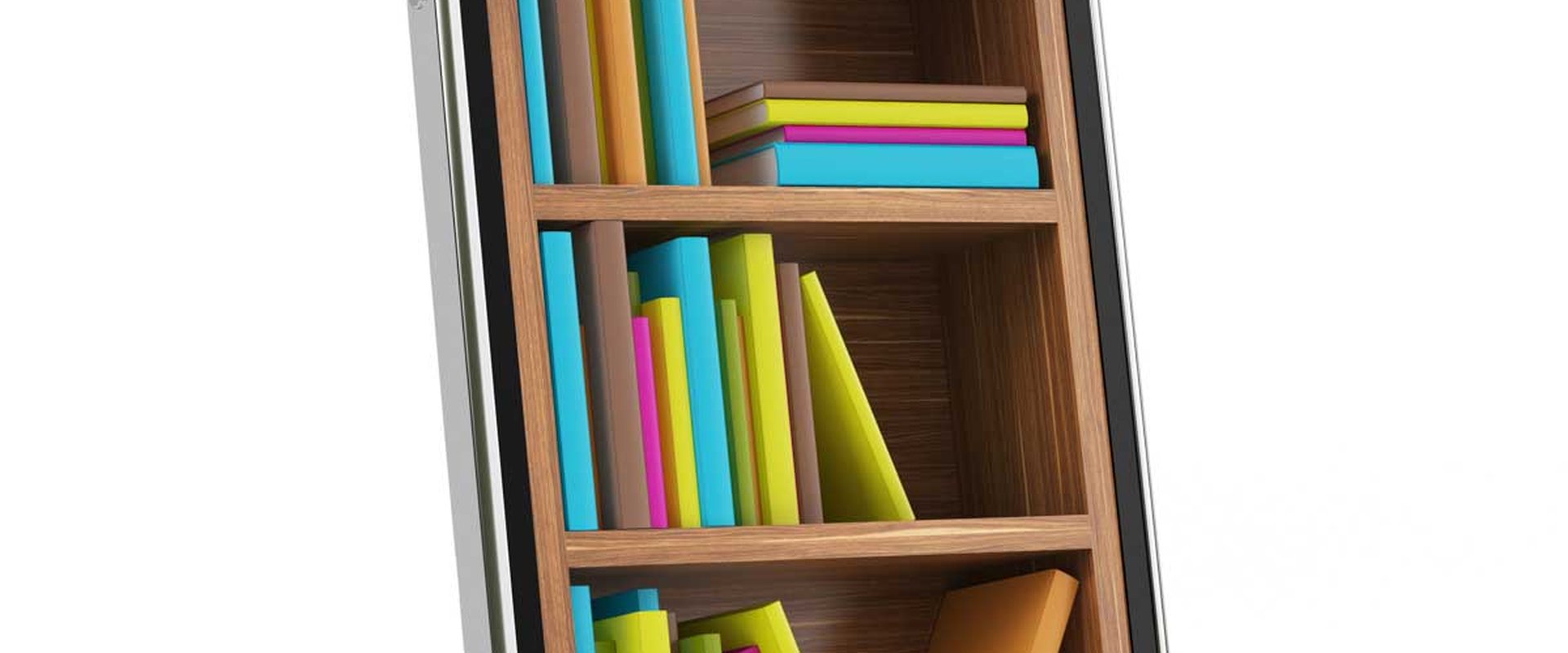 Smartphone mit Foto eines Bücherregals im Display