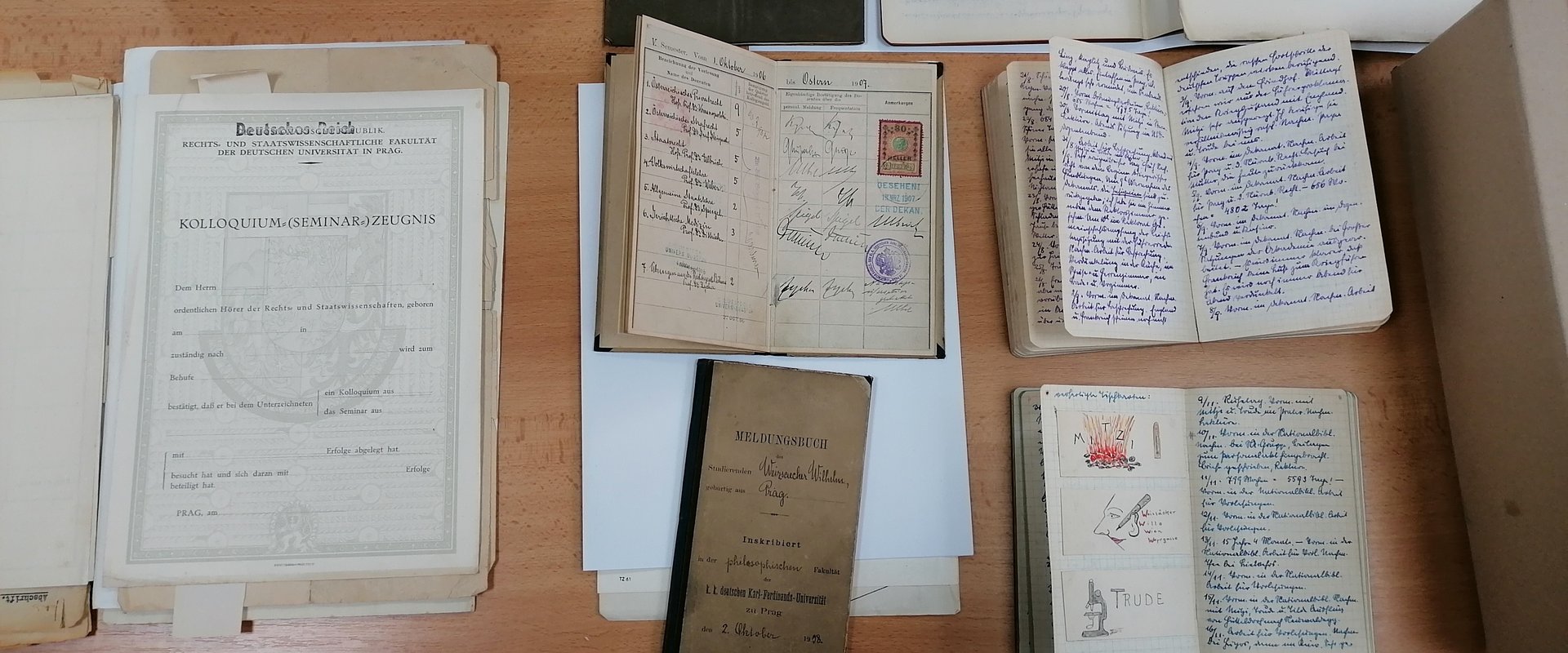 Es sind alte Dokumente der Deutschen Universit?t in Prag aus dem Masaryk-Institut zu sehen.