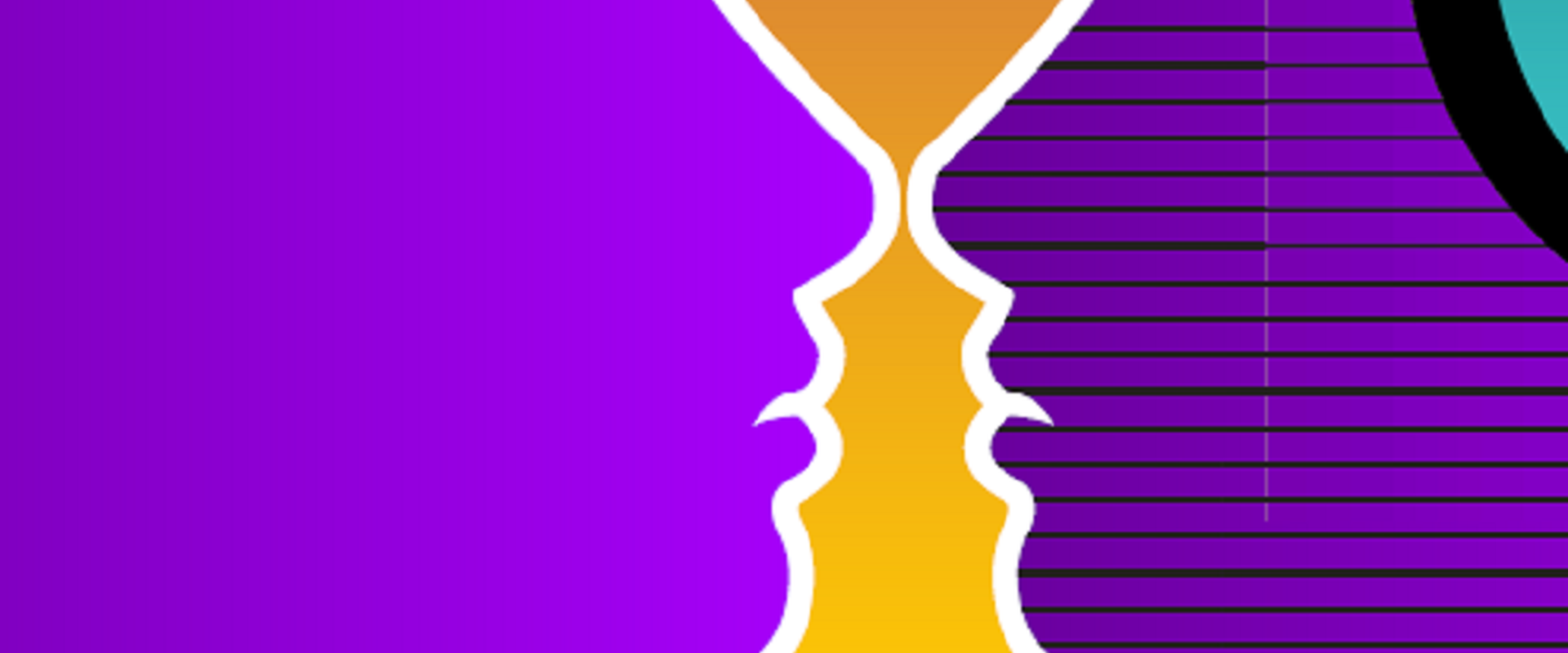 Grafik mit Querschnitt von zwei lila gefärbten Gesichtern, die sich an der Nasenspitze berühren.