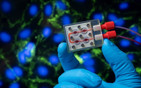 In diesem System werden Zellen unter Fluss, dreidimensional in einem Biogel kultiviert. Ein solches System könnte in den CELLenger später integriert werden.