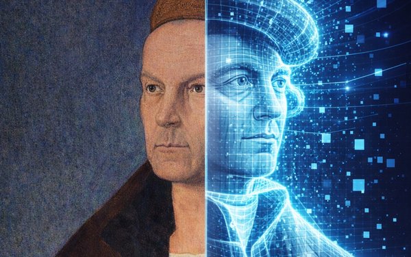 KI generiertes Bild von ChatGPT, das das D��rer Gem?lde von Jakob Fugger als vermeintlich digitalen Zwilling zeigt