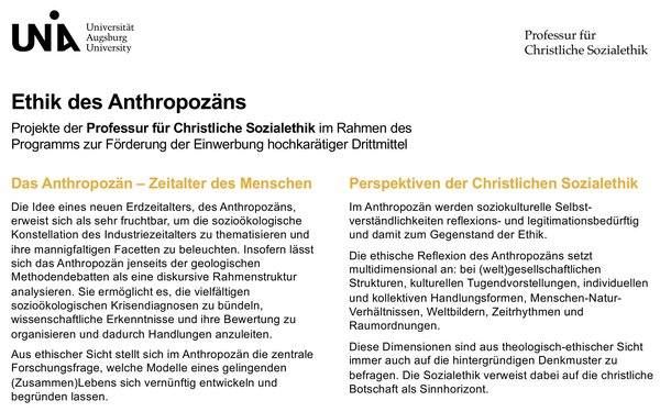 Poster zu Ethik des Anthropoz?ns. Projekte der Professur f¨¹r Christliche Sozialethik