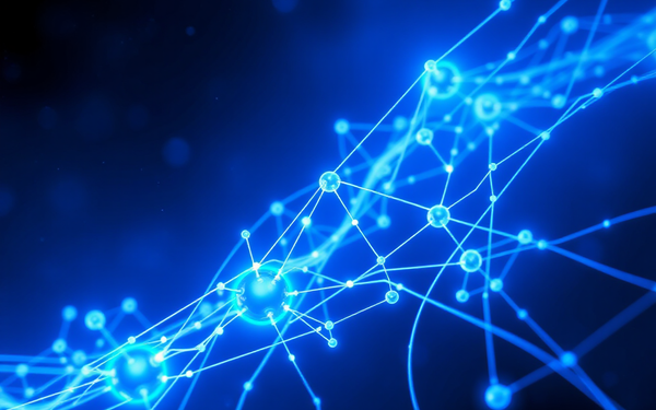 Vor dunkelblauem Hintergrund ist ein hellblaues Netzwerk zu sehen