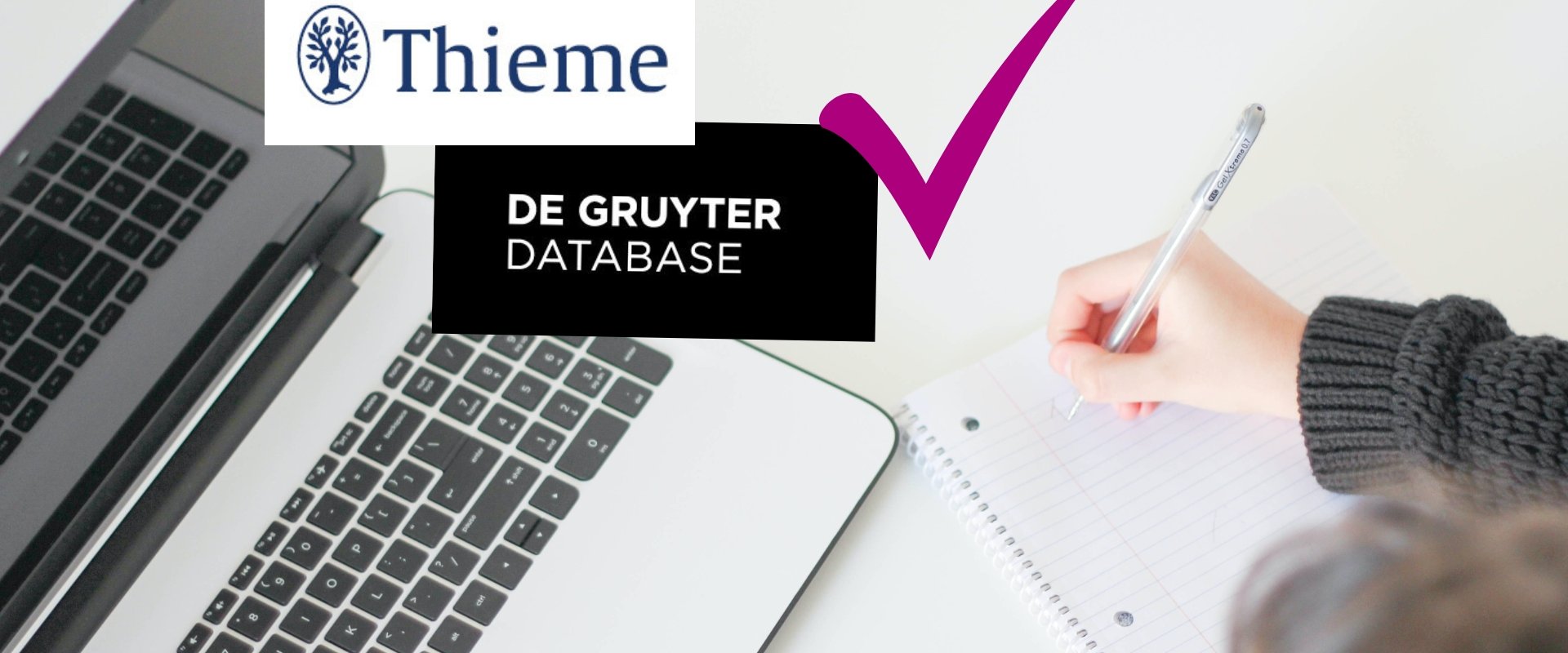 Stockfoto mit Notebook und Logos von De Gruyter und Thieme