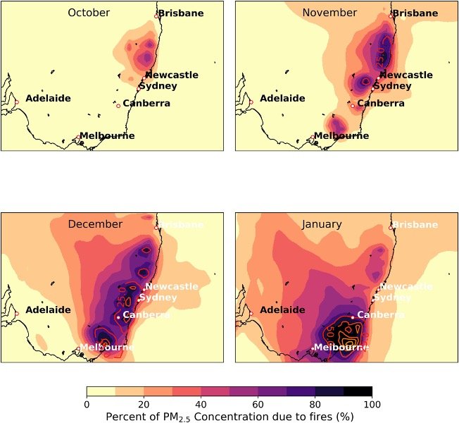 Australien: Feinstaub-Emissionen der enormen Waldbrände 2019/20 führen zu vorzeitigen Todesfällen