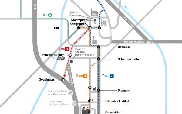 Anfahrtsplan für Standorte der Universität