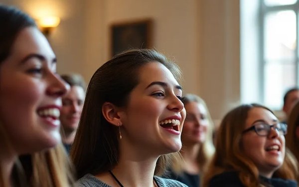 Eine Gruppe junger Menschen hat Freude beim Singen
