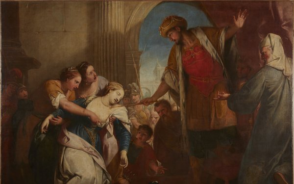 Das Gemälde "Esthers Ohnmacht vor Ahasverus" von Gregorio Lazzarini