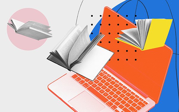 Illustration mit Laptop und Buch