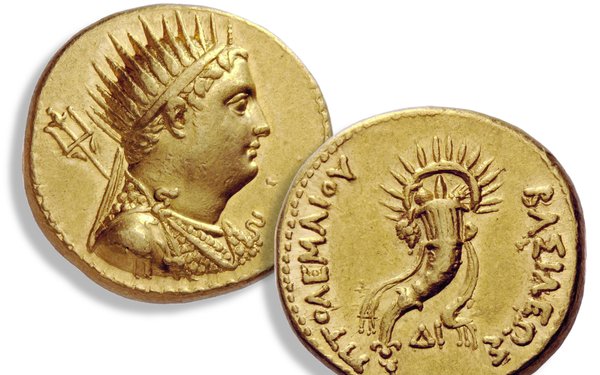 Goldmünze mit dem Porträt Ptolemaios' III. und einem Füllhorn (2. Hälfte 3. Jh.v.Chr.)