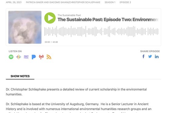 Screenshot der Internetseite zur Podcast Serie The Sustainable Past