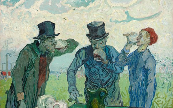 Zu sehen ist eine Kopie Vincent van Goghs. Für dieses Bild kopierte Van Gogh einen Holzstich aus Honoré Daumiers "Drinkers", einer Parodie auf die vier Zeitalter des Menschen.