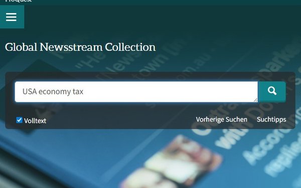 Ein Screenshot von der Webseite der Datenbank Global Newssstream
