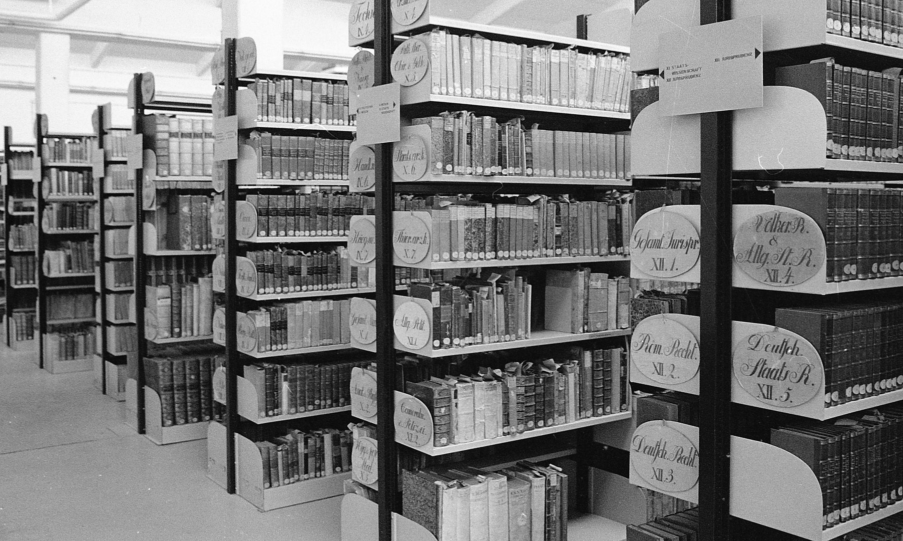 Provisorische Aufstellung der Oettingen-Wallerstein-Bibliothek im Geb. A5 in der Memminger Straße