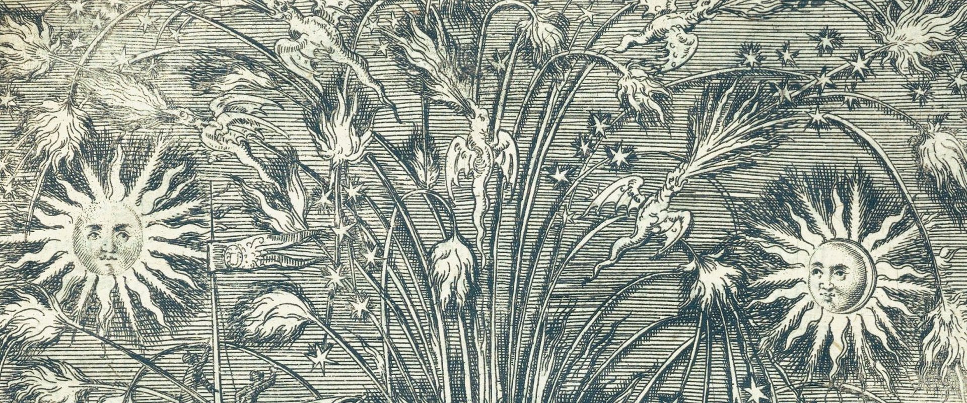 Kupferstich Feuerwerk aus Jean Appier-Hanzelet: La Pyrotechnie, Pont-à-Mousson 1630