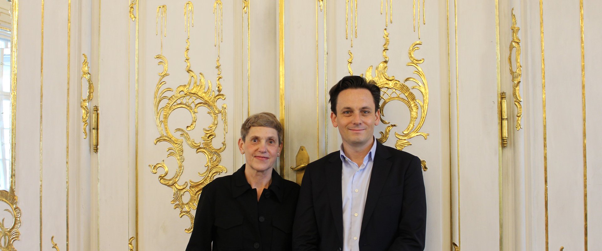 Foto von Felicitas Hoppe und Matthias Löwe im Rokokosaal