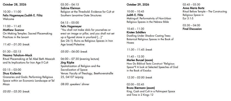 Tagungsprogramm Religious Spaces