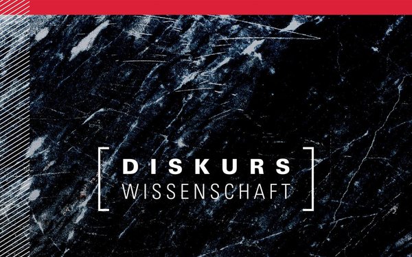 Ausschnitt eines Plakates auf dem auf dunklem Hintergrund in weiß die Worte Diskurs Wissenschaft stehen.