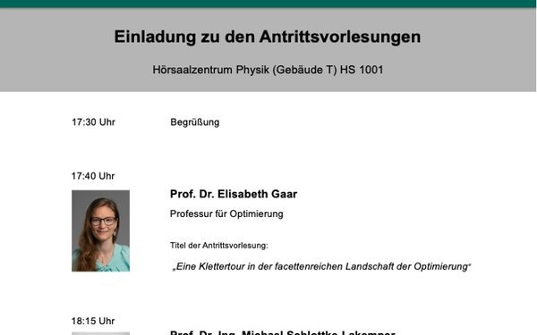 Antrittsvorlesungen am Institut für Mathematik der Universität Augsburg