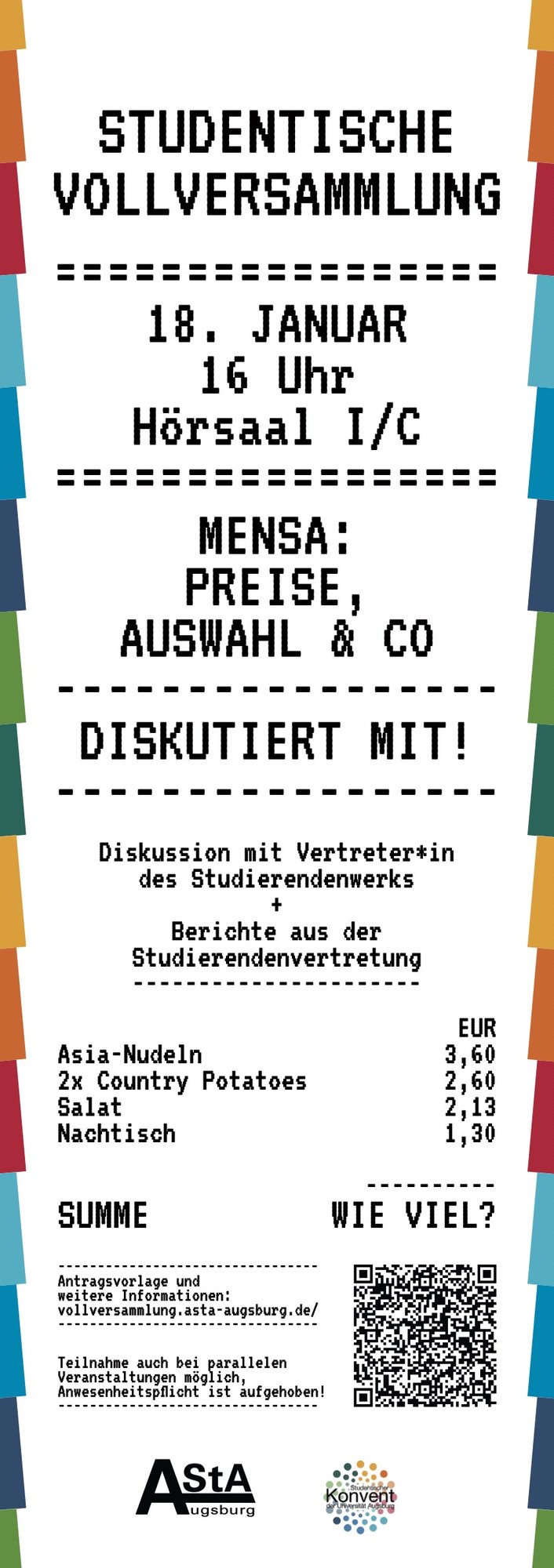 Plakat der Studentischen Universitätsvollversammlung im WiSe 2023/24
