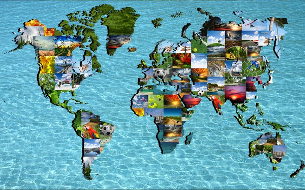 Karte der Welt auf blauem Untergrund